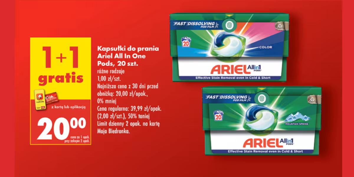 Biedronka: 1+1 GRATIS na kapsułki do prania Ariel All In One