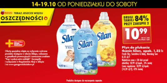 Biedronka: -84% na drugie opakowanie płynu do płukania Silan 14.10.2024