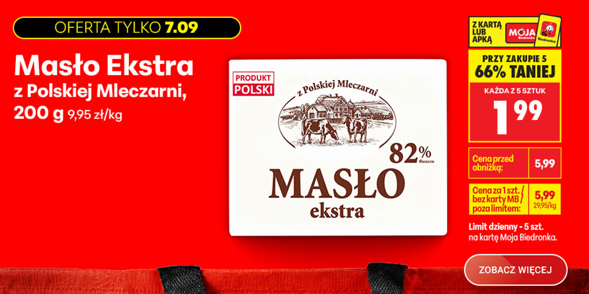 Biedronka: -66% na masło Ekstra z Polskiej Mleczarni 07.09.2026