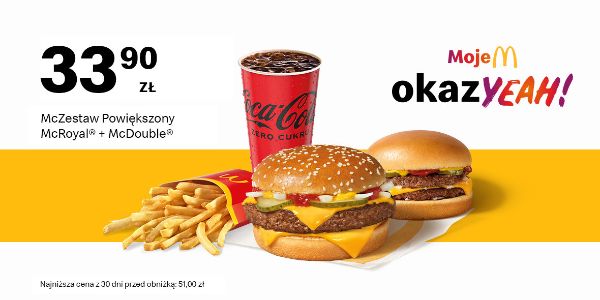 McDonald's: 33,90 zł McZestaw Powiększony McRoyal® + McDouble® 02.09.2024