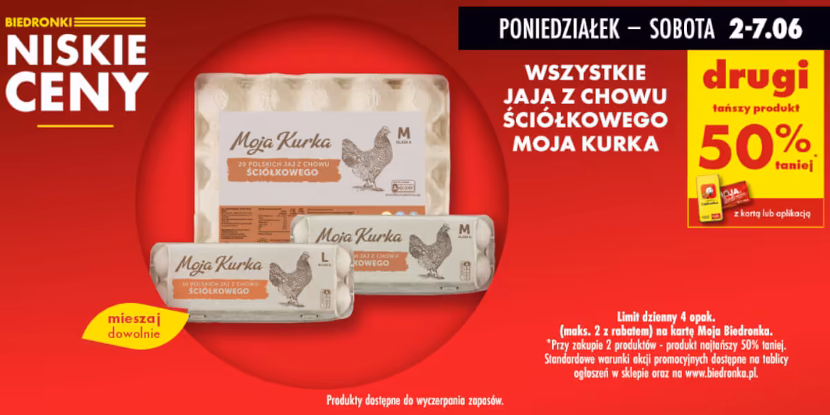 Biedronka: -50% na jaja z chowu ściółkowego Moja Kurka