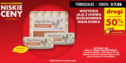 Biedronka: -50% na jaja z chowu ściółkowego Moja Kurka 02.06.2025