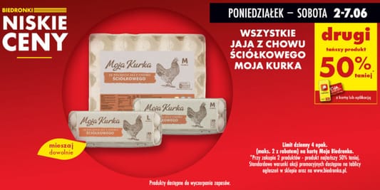 Biedronka: -50% na jaja z chowu ściółkowego Moja Kurka 02.06.2025