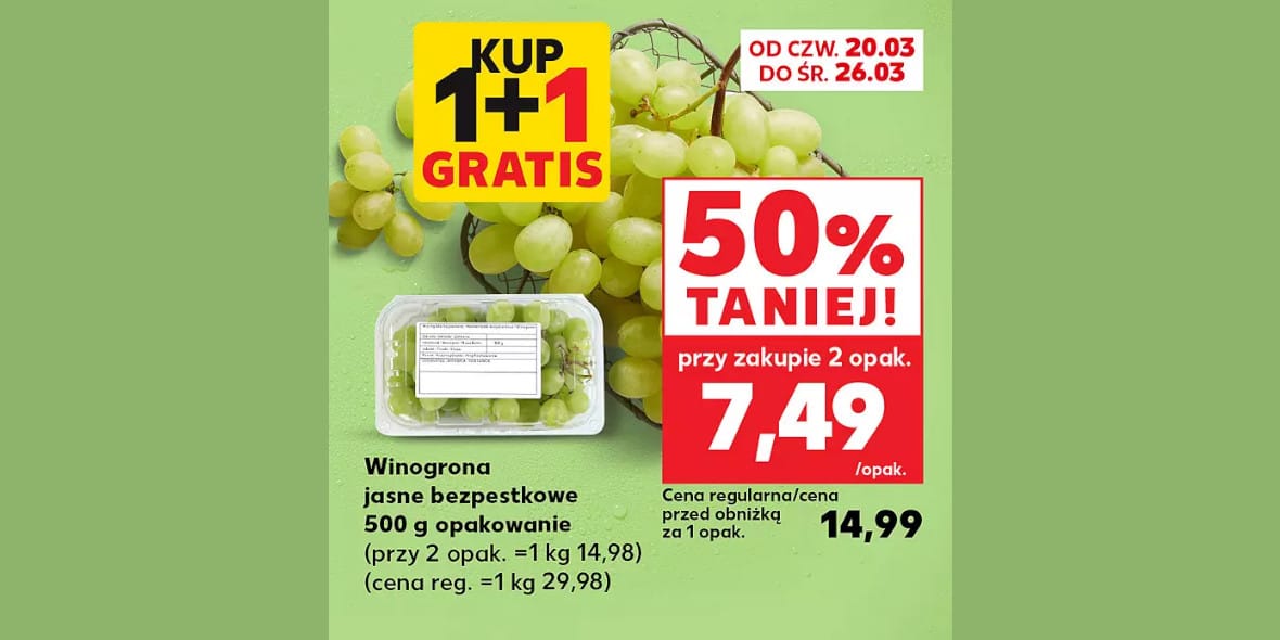 Kaufland: -50% na winogrona jasne bezpestkowe 21.03.2025