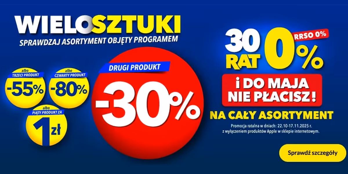 RTV EURO AGD: Do -80% lub 5. produkt  za 1 zł