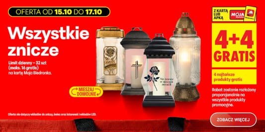 Biedronka: 4+4 GRATIS na wszystkie znicze 15.10.2026