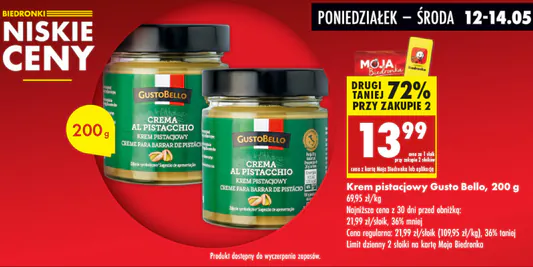 Biedronka: -72% na krem pistacjowy Gusto Bello 12.05.2025