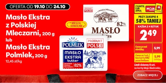 Biedronka: -58% na Masło Ekstra Polmlek i z Polskiej Mleczarni 19.10.2026
