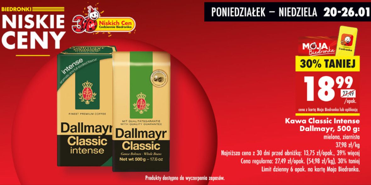 Biedronka: -30% na kawę Dallmayr Classic Intense 20.01.2025