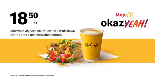 McDonald's: 18,50 zł Śniadaniowy McWrap® + mała kawa 13.04.2026