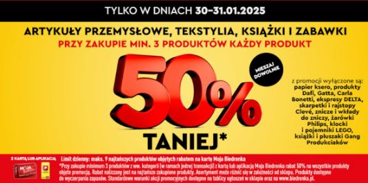 Biedronka: -50% na art.przemysłowe, tekstylia, książki i zabawki 30.01.2025