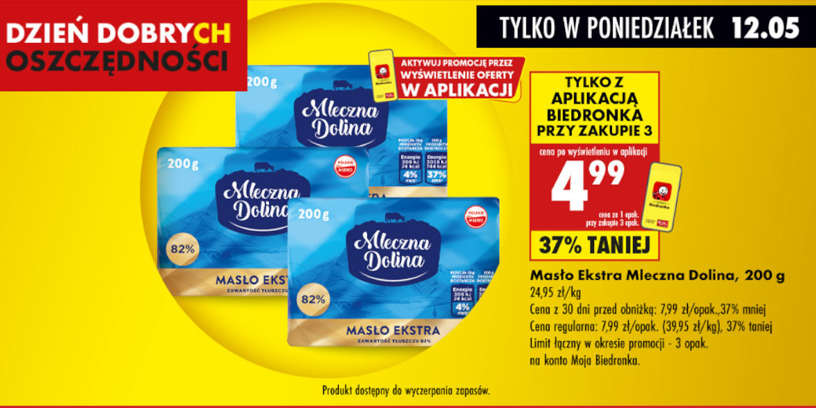 Biedronka: -37% na Masło Ekstra Mleczna Dolina 12.05.2025