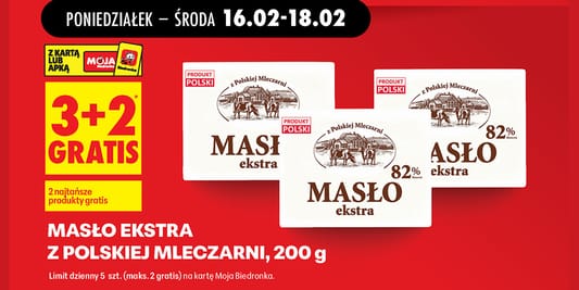 Biedronka: 3+2 GRATIS na masło Ekstra z Polskiej Mleczarni 16.02.2026