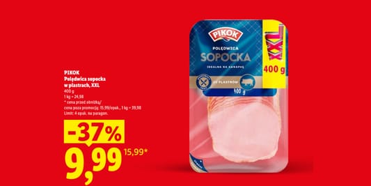 Lidl: -37% na polędwicę sopocką w plastrach, XXL 24.08.2026