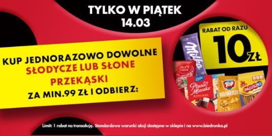 Biedronka: -10 zł na słodycze lub słone przekąski 14.03.2025