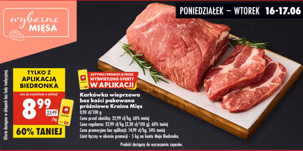 Biedronka: -60% na karkówkę wieprzową