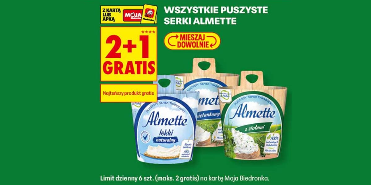 Biedronka: 2+1 GRATIS na wszystkie puszyste serki Almette
