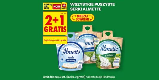 Biedronka: 2+1 GRATIS na wszystkie puszyste serki Almette 13.10.2026