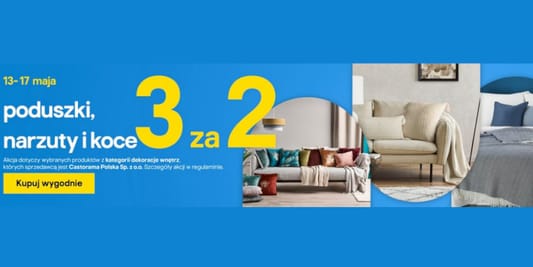 Castorama:  3 za 2 na poduszki, koce i narzuty 15.05.2025