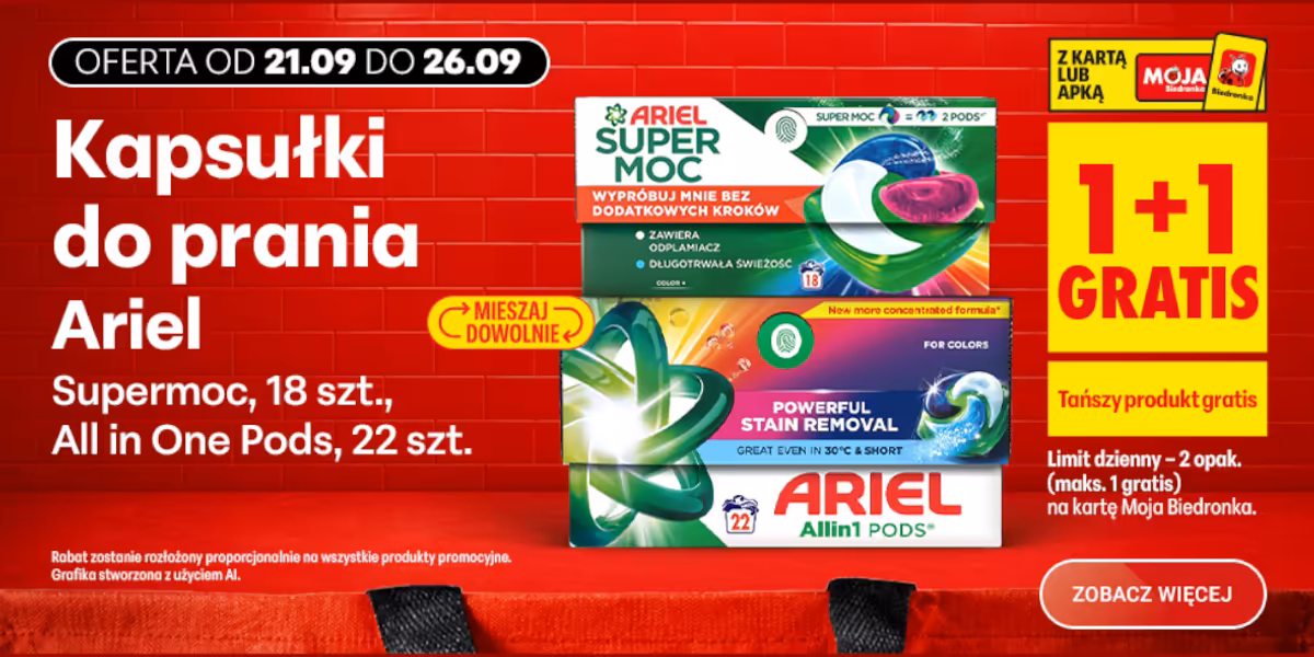 Biedronka: 1+1 GRATIS na kapsułki do prania Ariel