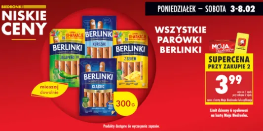 Biedronka: SUPERCENA na parówki Berlinki - różne rodzaje 03.02.2025