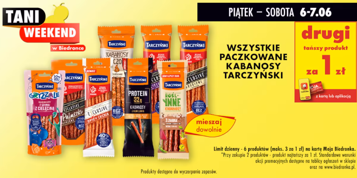 Biedronka: 1 zł za kabanosy Tarczyński - drugi tańszy produkt