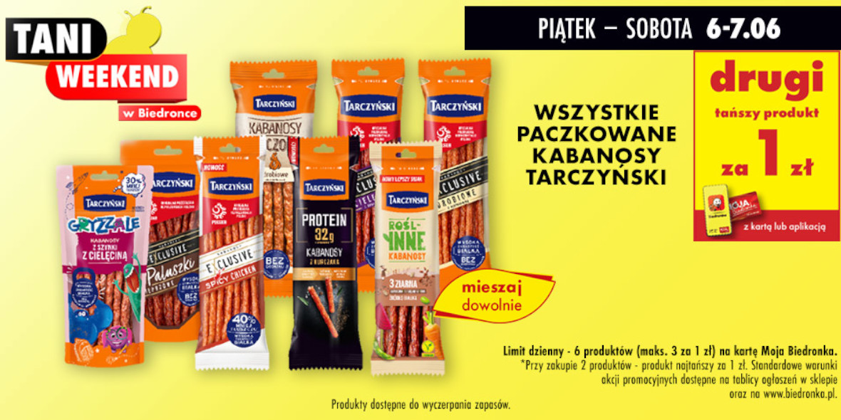 Biedronka: 1 zł za kabanosy Tarczyński - drugi tańszy produkt 06.06.2025