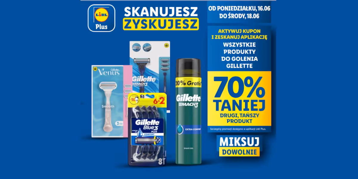 Lidl: KUPON -70% na produkty do golenia Gillette
