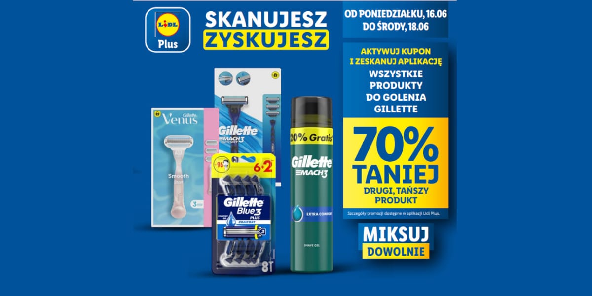 Lidl: KUPON -70% na produkty do golenia Gillette
