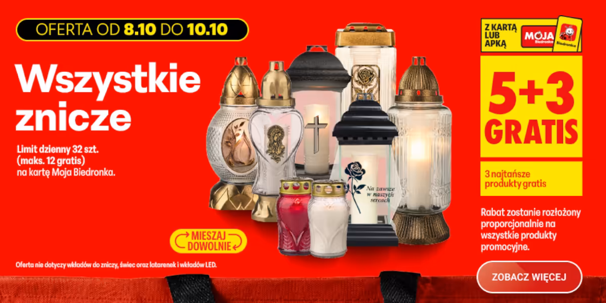 Biedronka: 5+3 GRATIS na wszystkie znicze