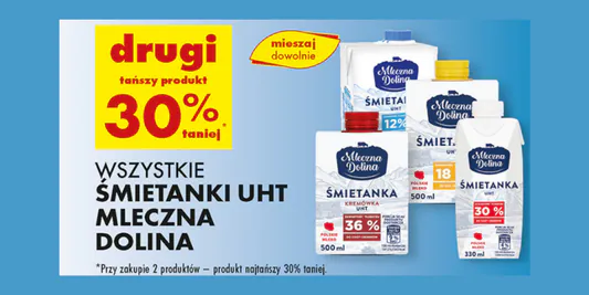 Biedronka: -30% na śmietanki UHT Mleczna Dolina 20.05.2025