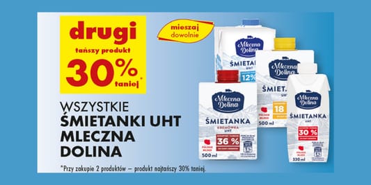 Biedronka: -30% na śmietanki UHT Mleczna Dolina 20.05.2025