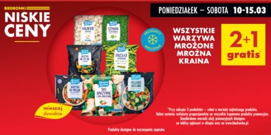 Biedronka: 2+1 GRATIS na wszystkie warzywa mrożone Mroźna Kraina 10.03.2025