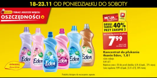 Biedronka: -40% na koncentrat do płukania tkanin Eden 18.11.2024