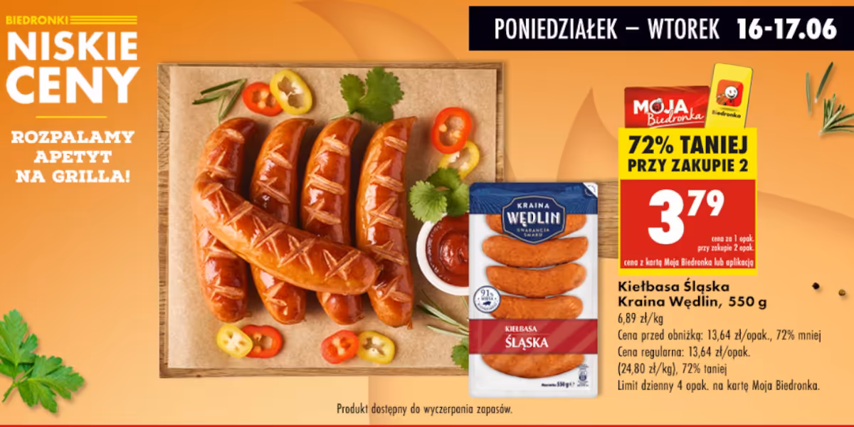 Biedronka: -72% na kiełbasę śląską Kraina Wędlin