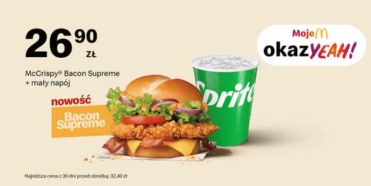 McDonald's: 26,90 zł McCrispy® Bacon Supreme + mały napój 14.04.2025