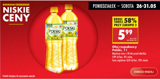 Biedronka: -58% na olej rzepakowy Polski 26.05.2025