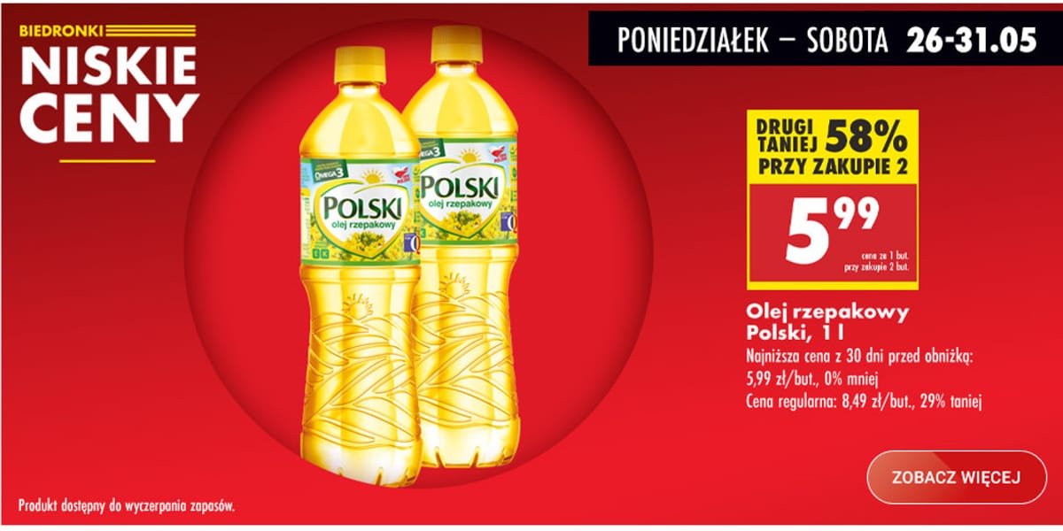 Biedronka: -58% na olej rzepakowy Polski