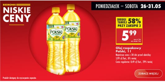 Biedronka: -58% na olej rzepakowy Polski 26.05.2025
