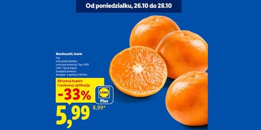 Lidl: KUPON -33% na mandarynki 26.10.2026