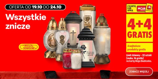 Biedronka: 4+4 GRATIS na wszystkie znicze 19.10.2026