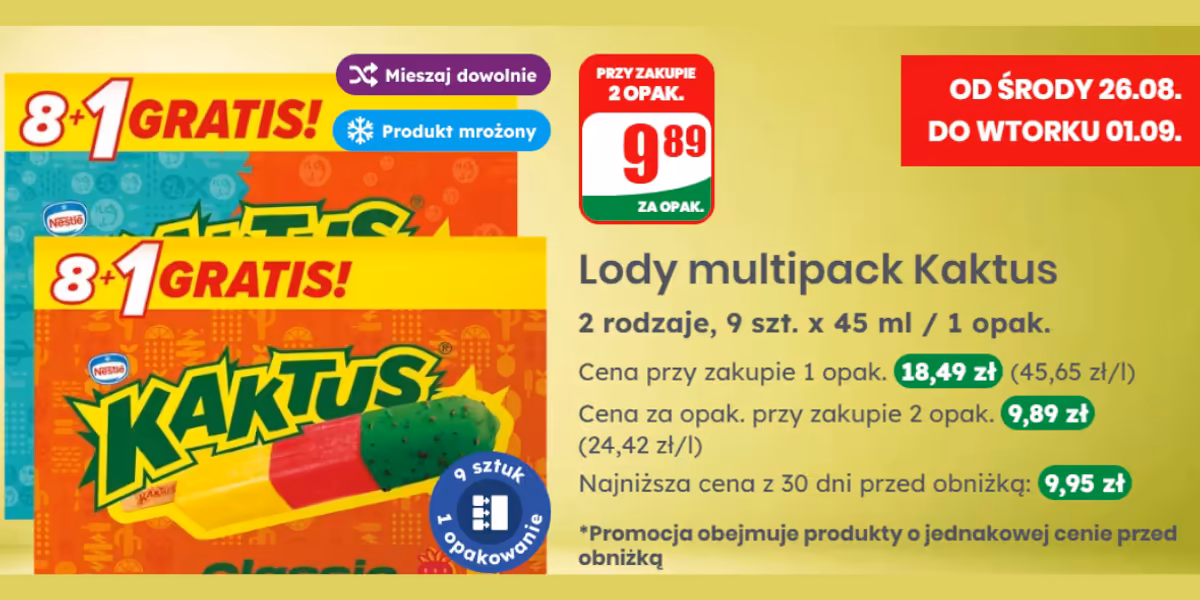 Dino: 9,89 zł za lody multipack Kaktus
