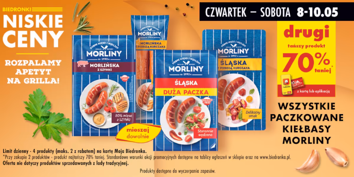 Biedronka: -70% na wszystkie paczkowane kiełbasy Morliny