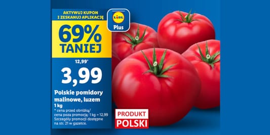 Lidl: KUPON -66% na polskie pomidory malinowe 16.06.2025