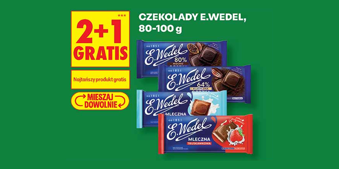 Biedronka: 2+1 GRATIS na czekolady E. Wedel 25.08.2026