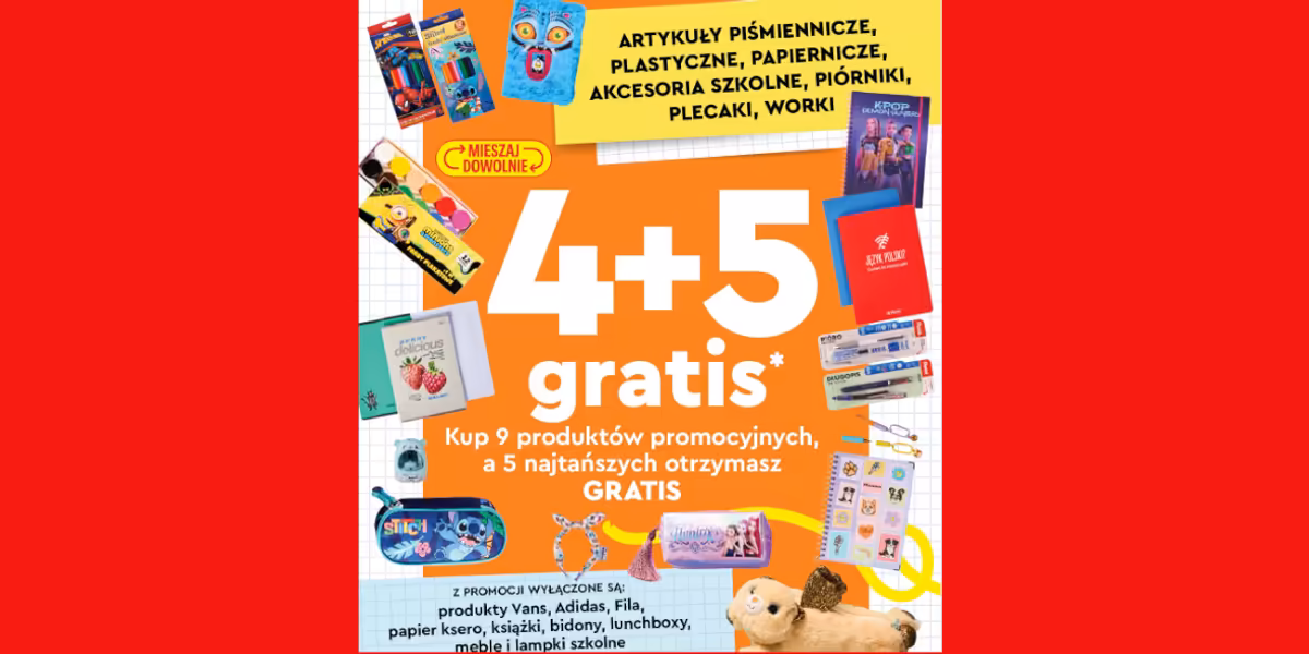 Biedronka: 4+5 GRATIS na art. piśmiennicze, plastyczne i więcej