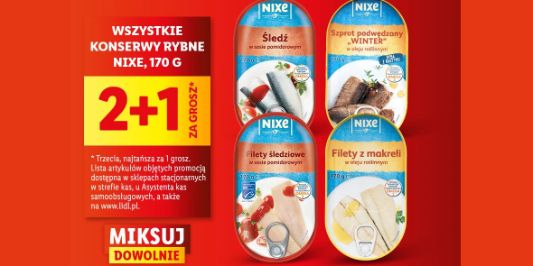 Lidl: 2 + 1 za GROSZ wszystkie konserwy rybne NIXE 10.03.2025