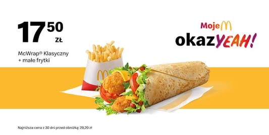 McDonald's: 17,50 zł McWrap® Klasyczny + Małe frytki 07.04.2025