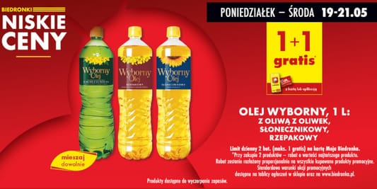 Biedronka: 1+1 GRATIS na olej Wyborny 19.05.2025