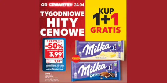 Kaufland: 1+1 GRATIS na czekoladę MILKA 24.04.2025